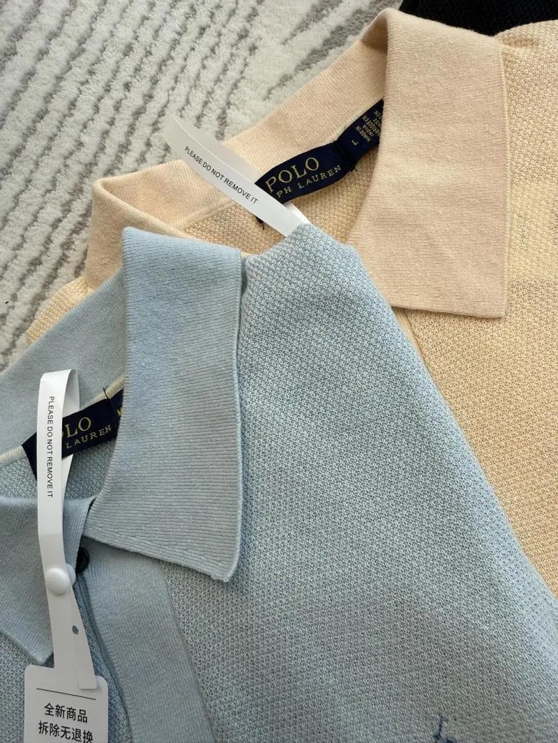 Polo Ralph Lauren Knit Polo Shirt in Beige, Black, and Light Blue - 14