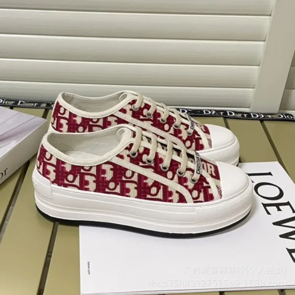 Dior B23 Oblique Print Low-Top Sneakers Burgundy White - 1