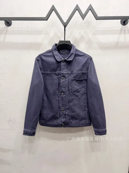 Louis Vuitton Denim Jacket with Monogram Embroidery Navy Blue - 1