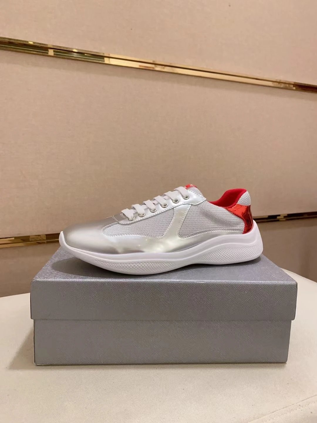 Prada Linea Rossa Runner White Gray Sneakers - 38