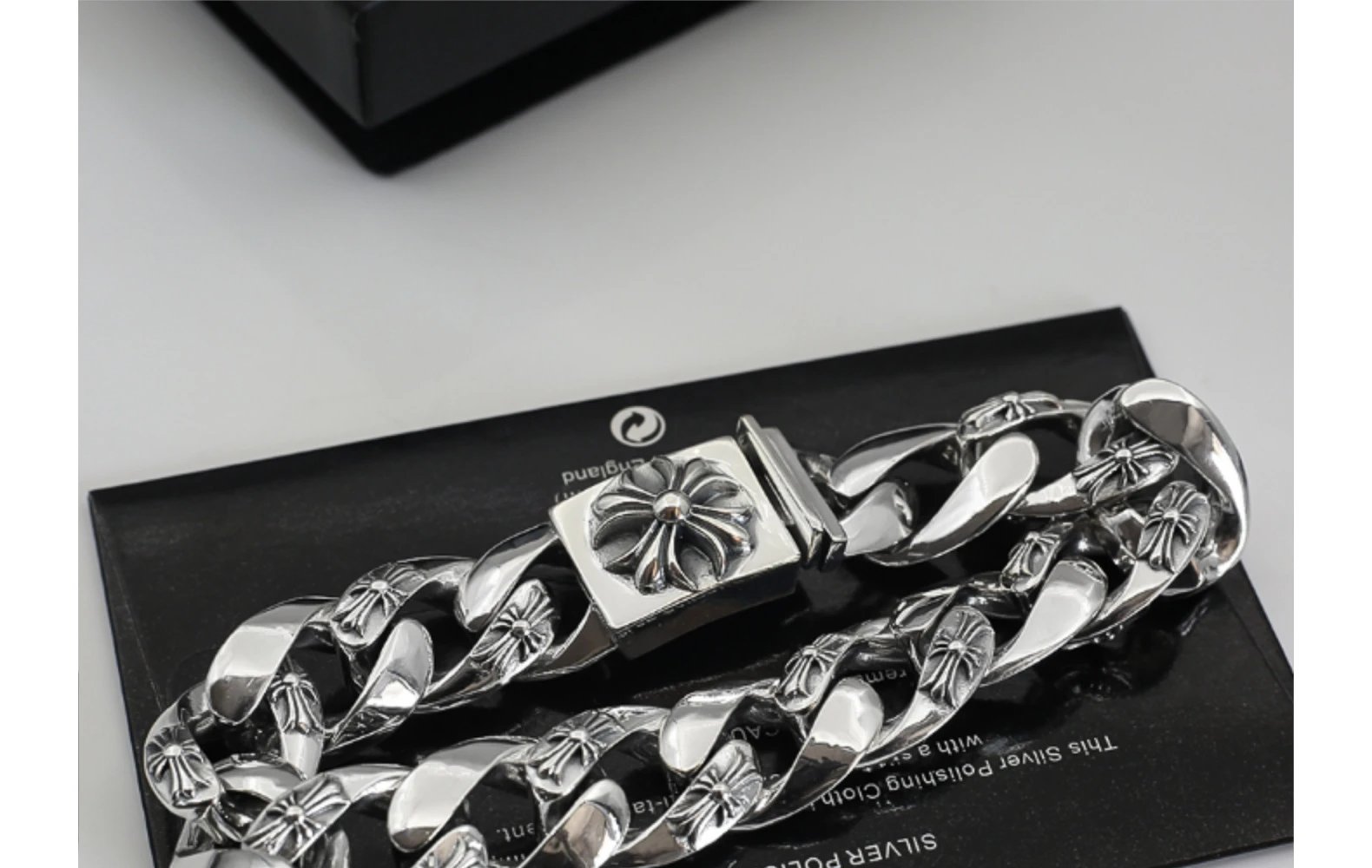Chrome Hearts Flower Motif Curb Chain Bracelet Silver Jewelry - 10