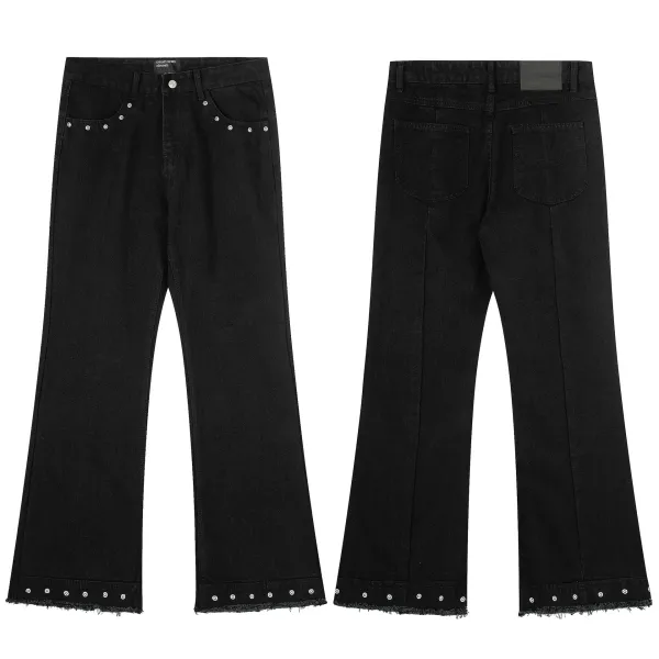 Design Distressed Patchwork Flared Jeans Black - 28