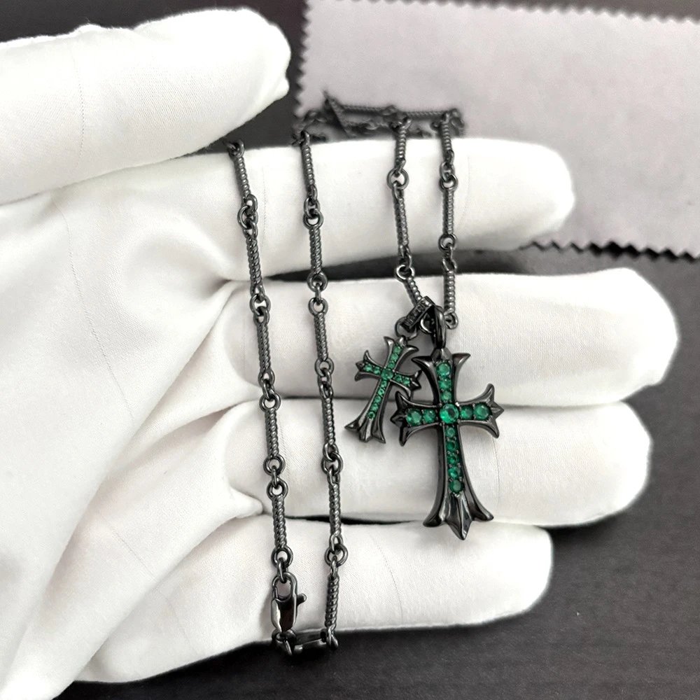 Chrome Hearts Cross Pendant Necklace Black Oxidized Silver Jewelry - 4