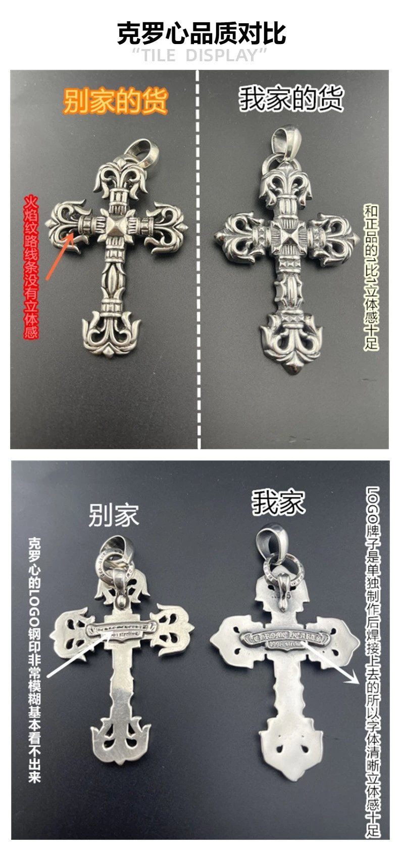 Chrome Hearts Cross Pendant Necklace Black Oxidized Silver Jewelry - 8