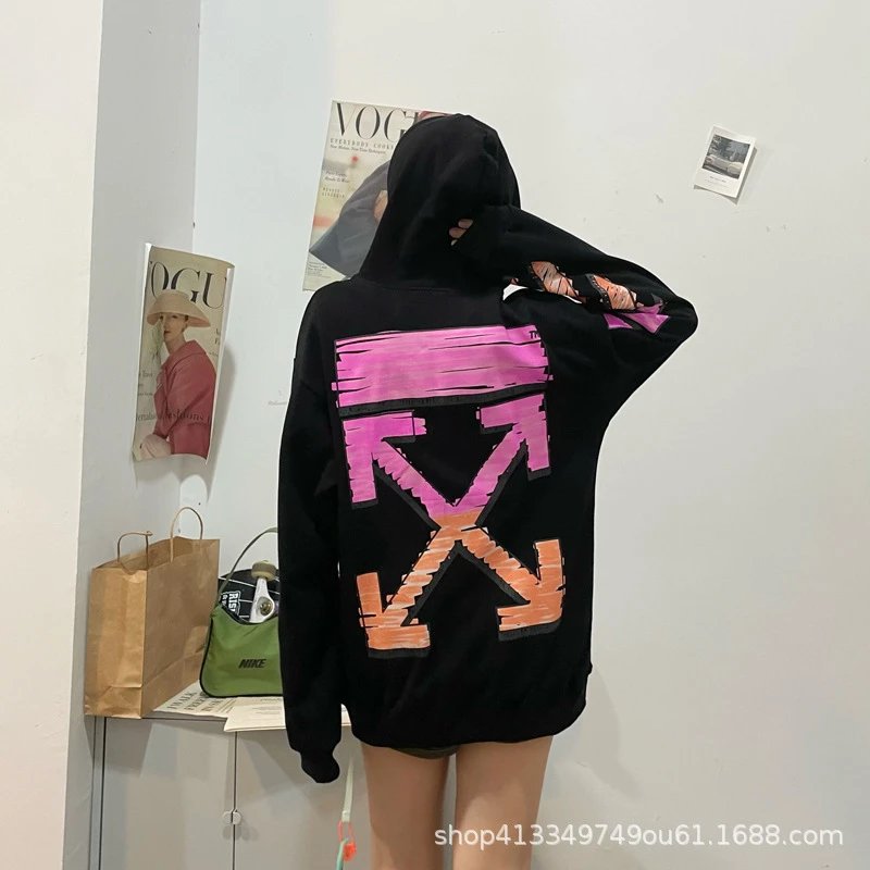 Off-White Diagonal Print Zip-Up Hoodie Black - 4