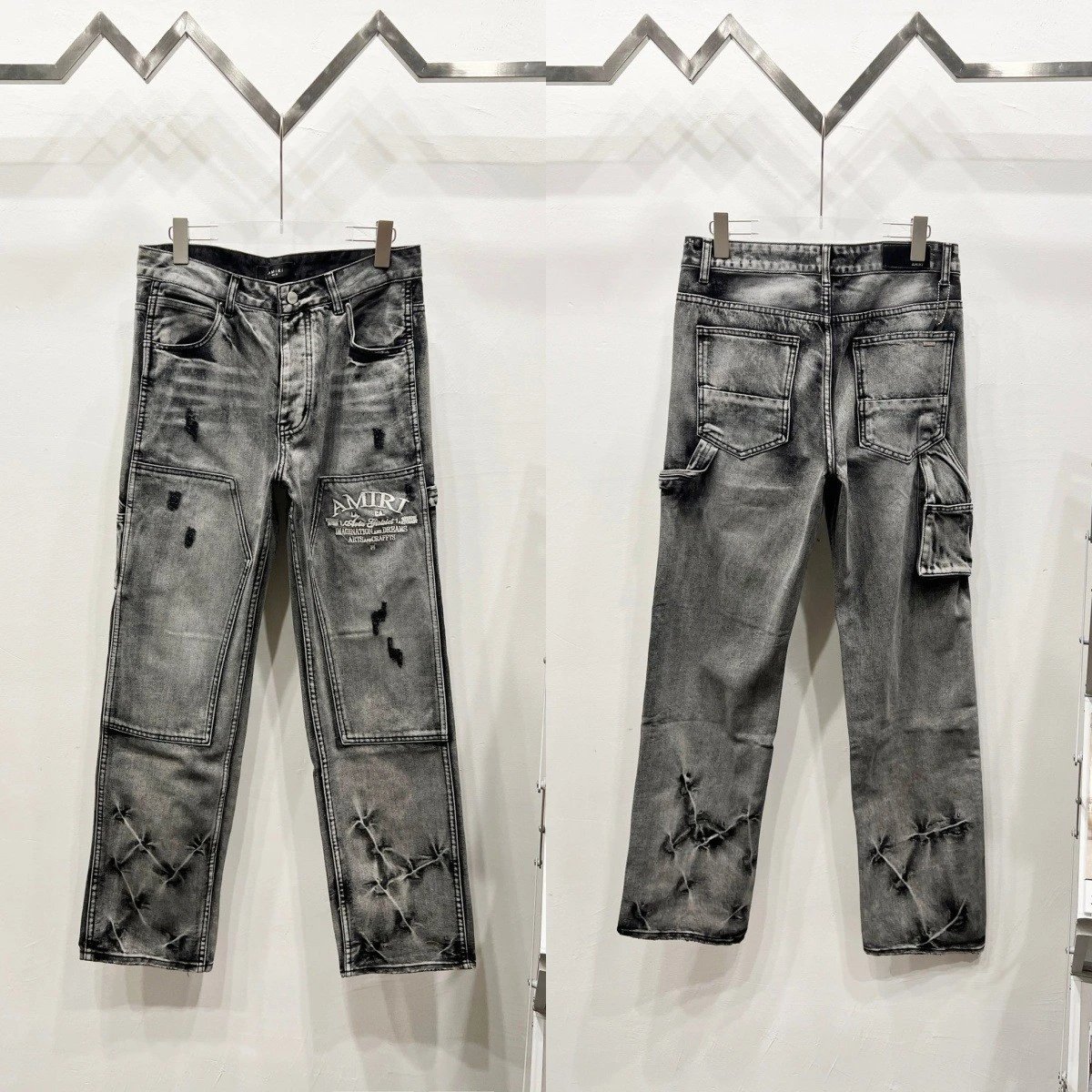 Amiri Distressed Cargo Jeans Gray - 1