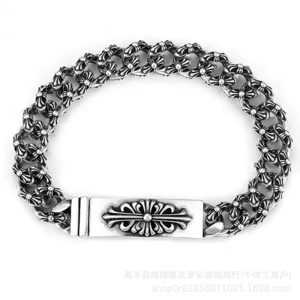 Chrome Hearts Cross Motif Floral Link Bracelet Silver Jewelry - 1