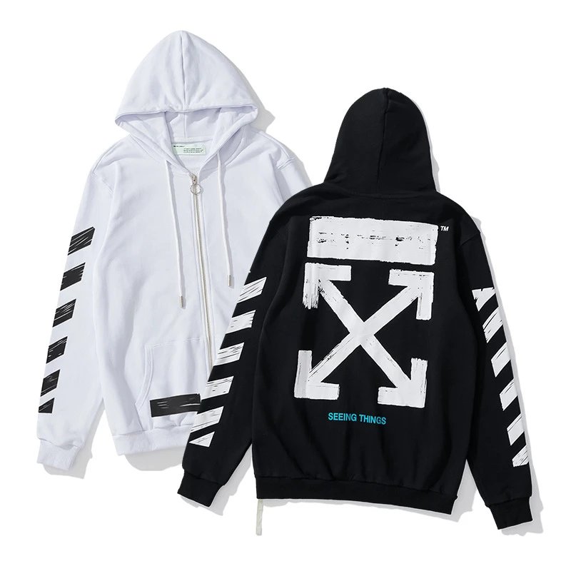 Off-White Diagonal Print Zip-Up Hoodie Black - 29