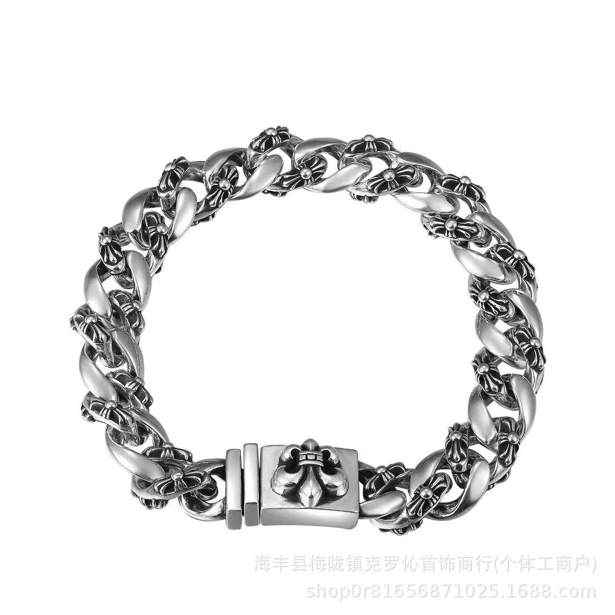 Chrome Hearts Floral Link Bracelet Silver Jewelry - 22