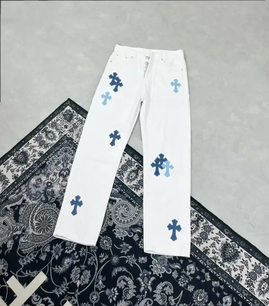 Chrome Hearts Cross-Embellished White Denim Jeans - 2