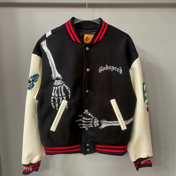 Godspeed Skeleton Varsity Jacket Black Cream Outerwear.jacket - 1