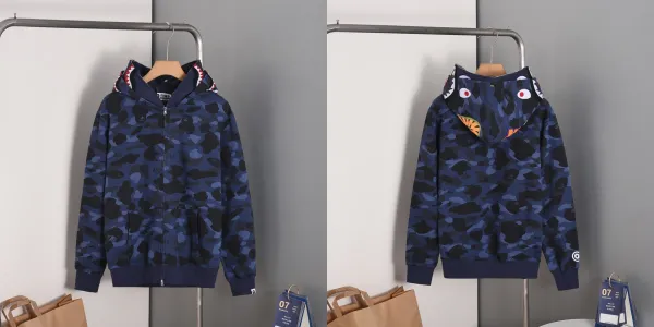 A Bathing Ape Shark Hoodie Blue Camo Zip-Up Hoodie - 1
