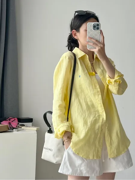 Design Linen Shirt Mint Green Oversized Button-Up Shirt Tops Shirt - 11