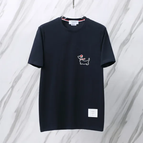 Thom Browne Dog Embroidery Navy T-Shirt - 1