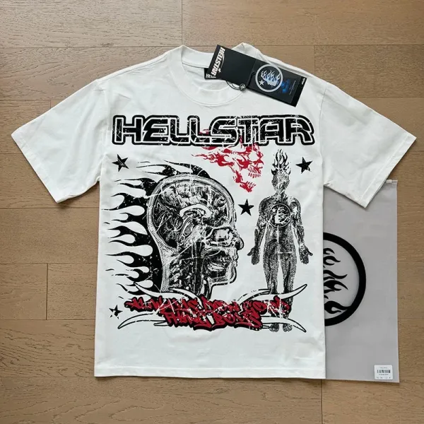 Hellstar Skull & Flame Graphic White T-Shirt - 1