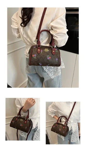 Design Cherry Print Boston Bag Pink Handbag - 15