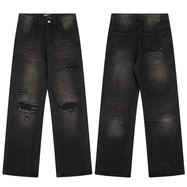 Design Distressed Patchwork Flared Jeans Black - 25