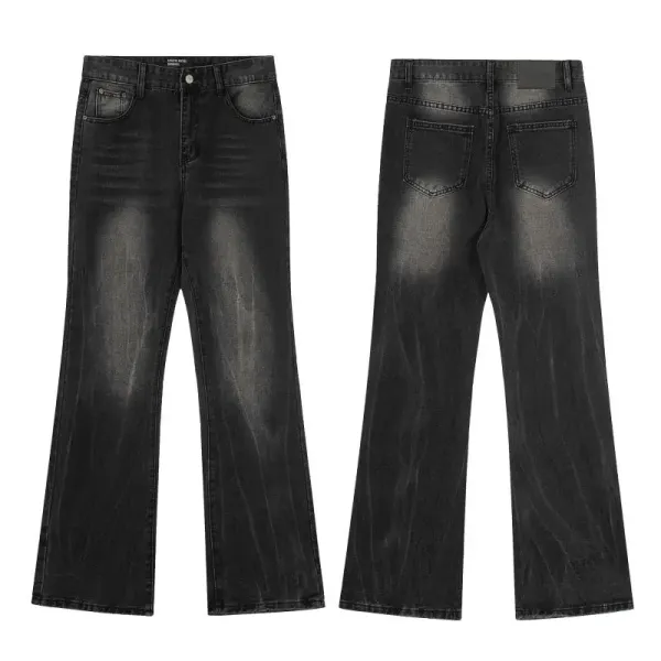 Design Distressed Patchwork Flared Jeans Black - 24