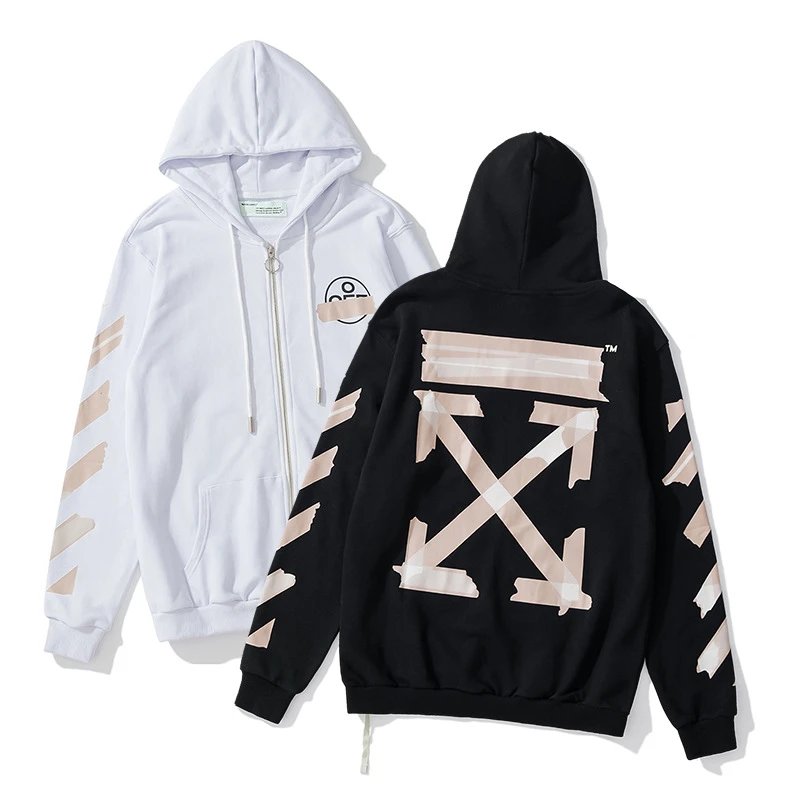 Off-White Diagonal Print Zip-Up Hoodie Black - 30