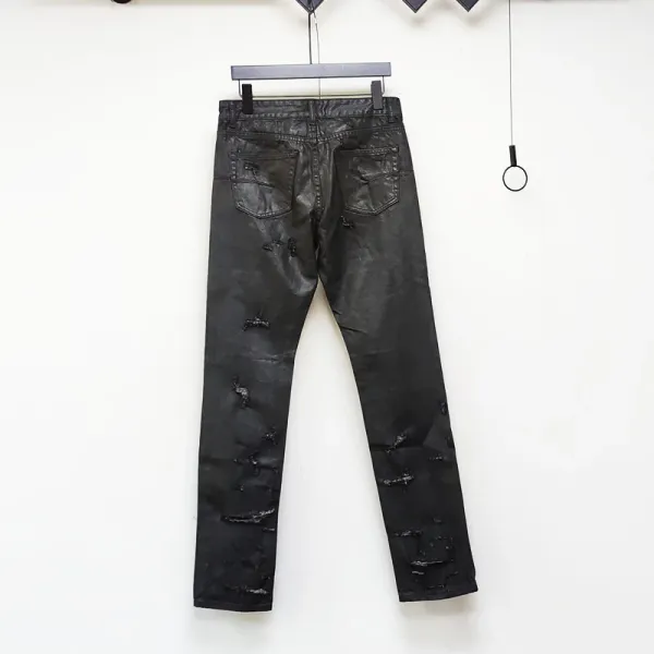 Design Distressed Black Leather-Look Jeans - 3