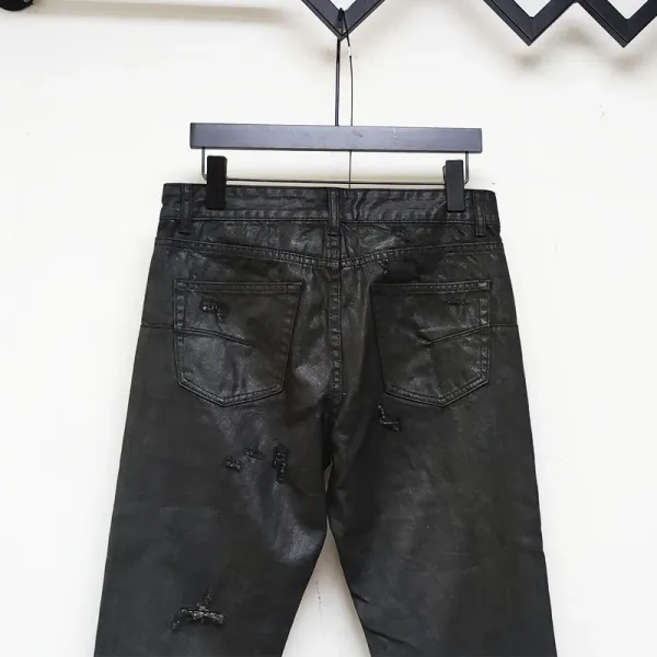 Design Distressed Black Leather-Look Jeans - 4