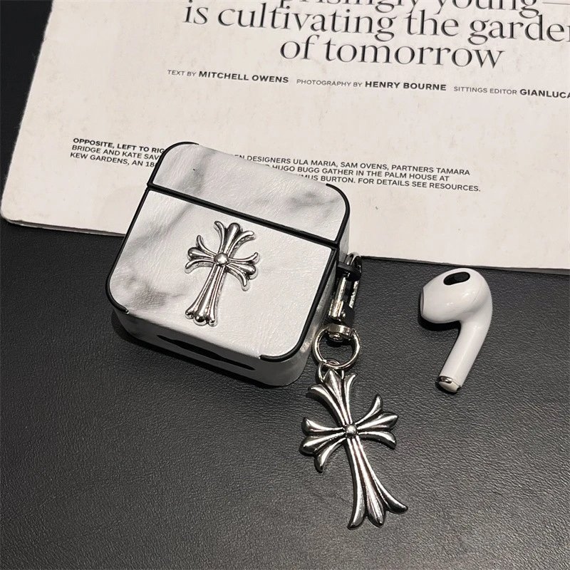 Chrome Hearts Marble AirPods Case with Cross Charm Phone Accessories - 10