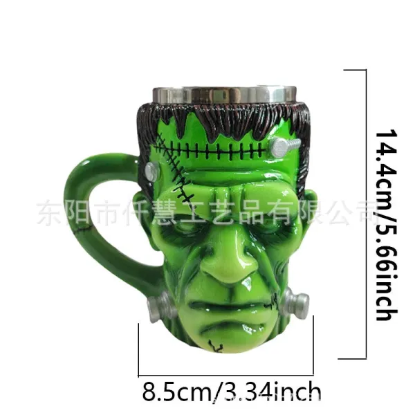 Design Frankenstein Monster Head Mug Green Ceramic Novelty Drinkware Accessories - 3