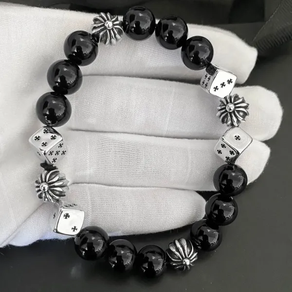 Chrome Hearts Dice and Maltese Cross Bead Bracelet Black Jewelry - 5