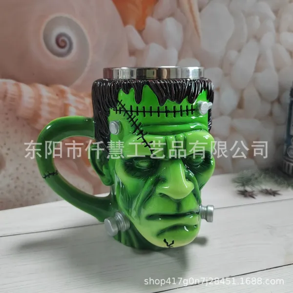 Design Frankenstein Monster Head Mug Green Ceramic Novelty Drinkware Accessories - 7