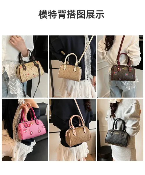 Design Cherry Print Boston Bag Pink Handbag - 10