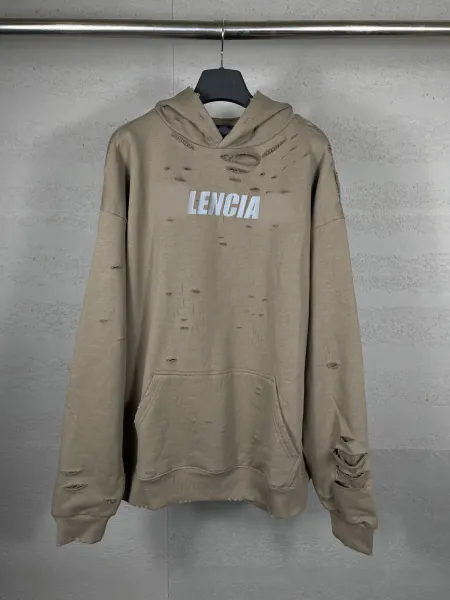 Design Lencia Distressed Logo Hoodie Beige Hoodie - 12