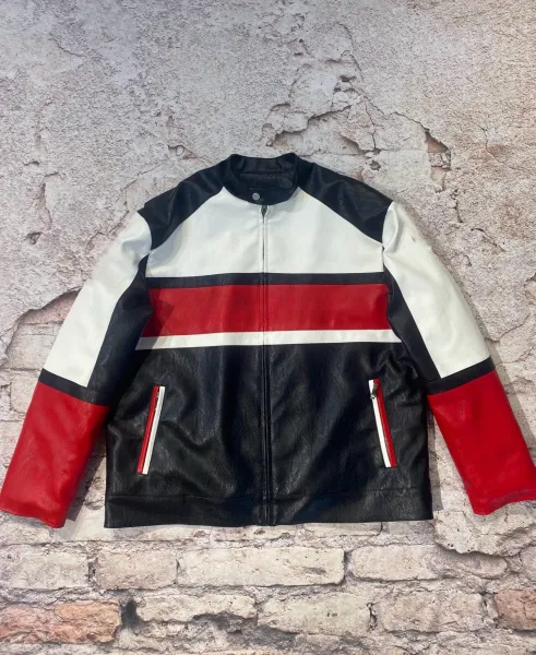Design Color-Block Leather Biker Jacket - 1