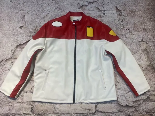 Design Racing Jacket Red White Yellow Leather Jacket - 1