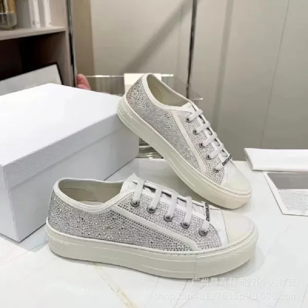 Dior B23 Crystal-Embellished White Sneakers - 1