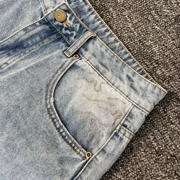 Design Denim Shorts with Embroidered Motif Black Shorts - 16