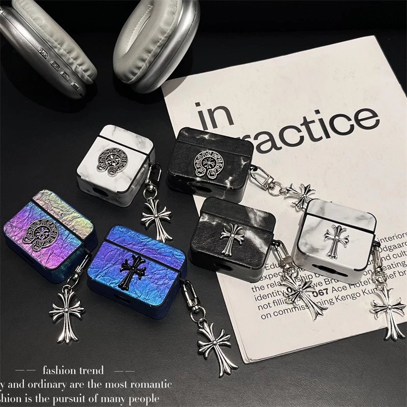Chrome Hearts Marble AirPods Case with Cross Charm Phone Accessories - 3