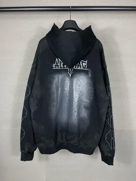 Balenciaga Logo Hoodie Black with White Stripe Sleeves - 11