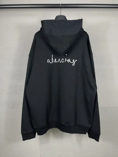 Balenciaga Logo Hoodie Black with White Stripe Sleeves - 25