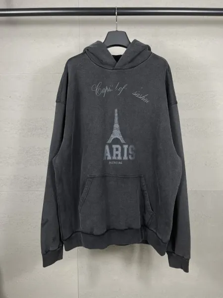 Balenciaga Logo Hoodie Black with White Stripe Sleeves - 26