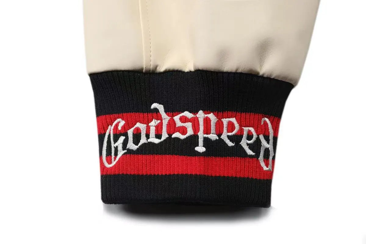 Godspeed Varsity Jacket Black and Cream Embroidered Letterman Jacket Outerwear Jacket - 3