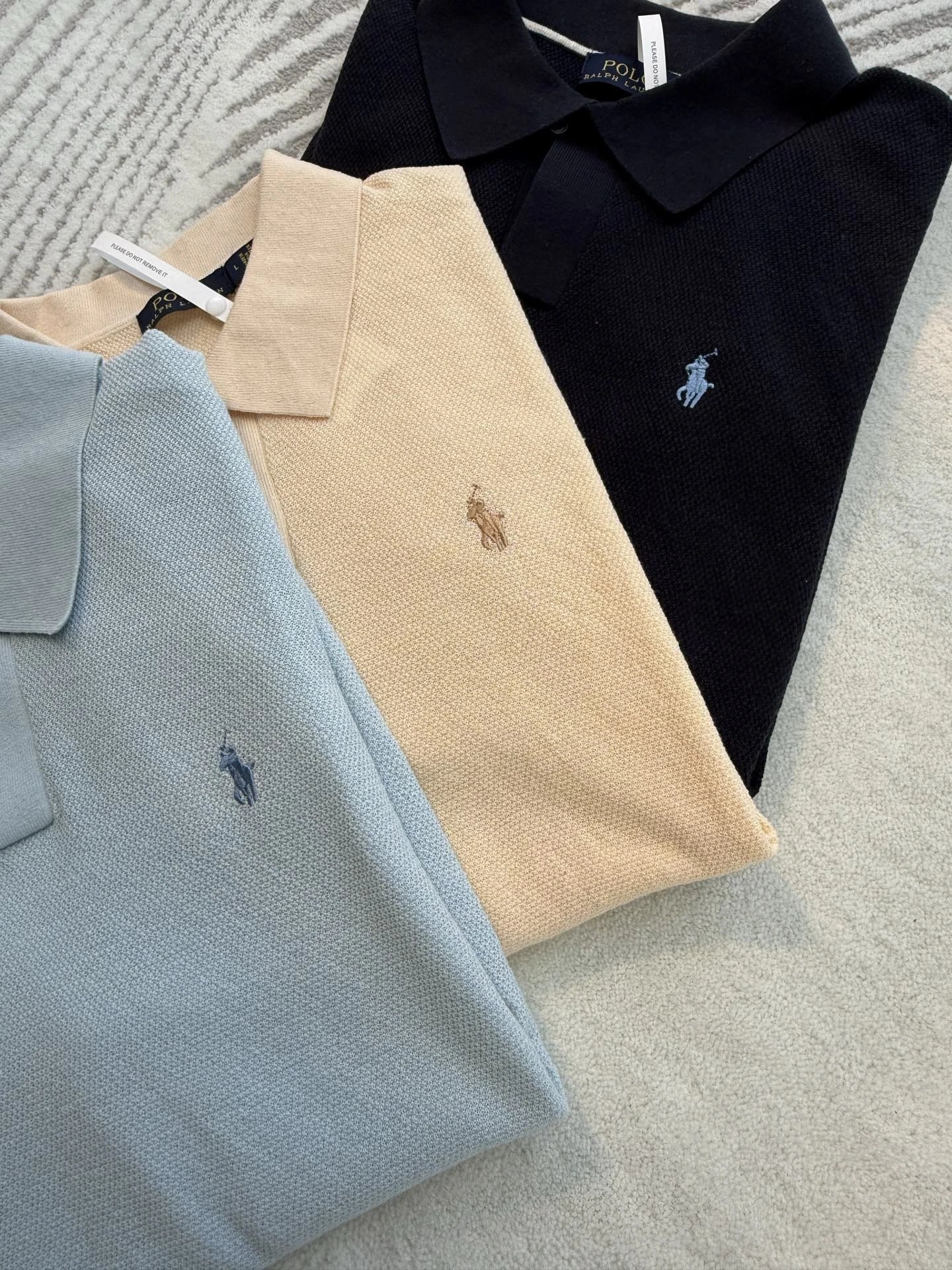 Polo Ralph Lauren Knit Polo Shirt in Beige, Black, and Light Blue - 13