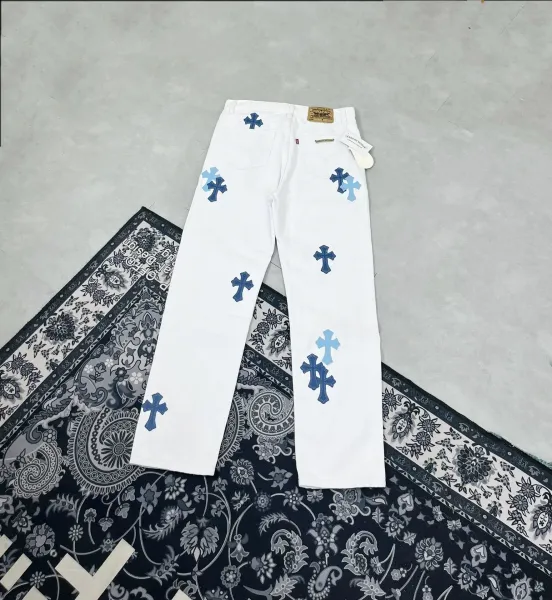 Chrome Hearts Cross-Embellished White Denim Jeans - 3