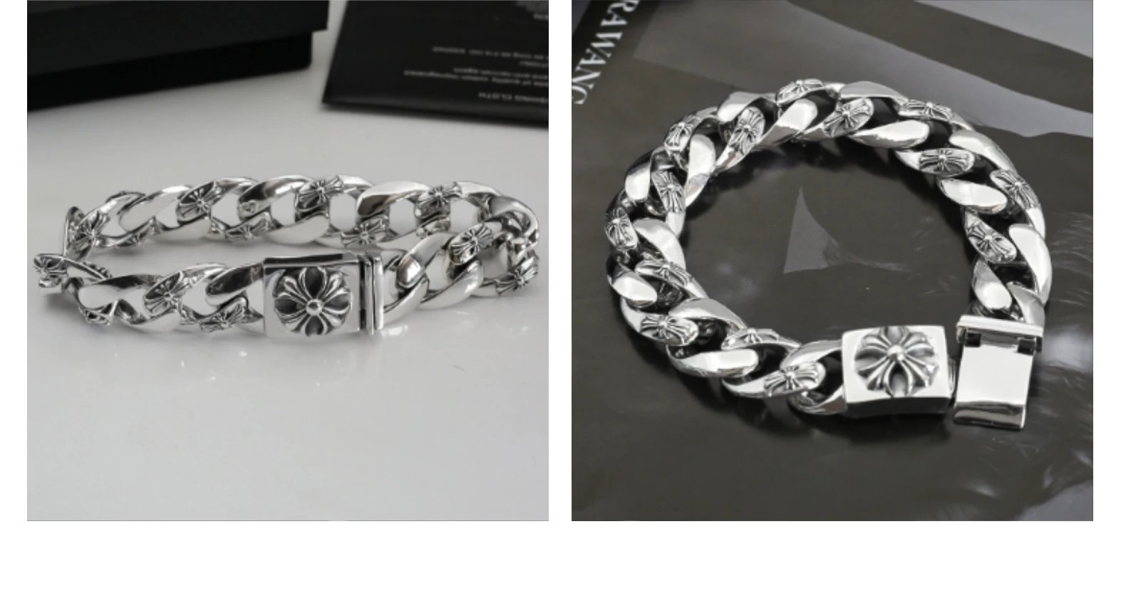 Chrome Hearts Flower Motif Curb Chain Bracelet Silver Jewelry - 8