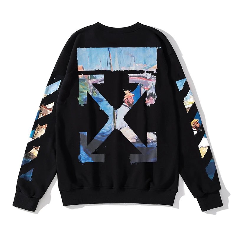 Off-White Diagonal Print Zip-Up Hoodie Black - 74