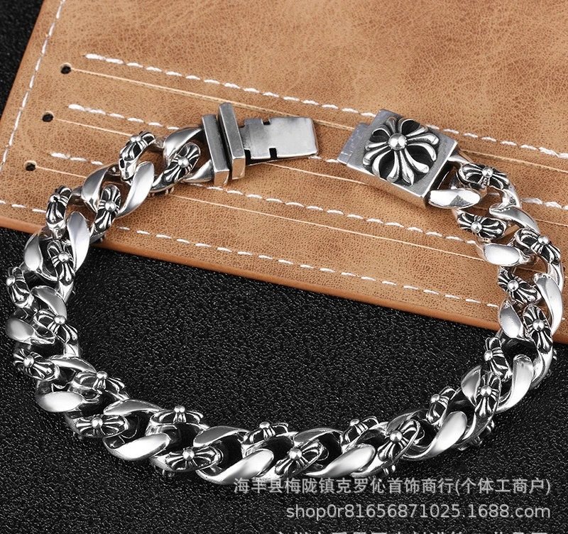 Chrome Hearts Floral Link Bracelet Silver Jewelry - 17