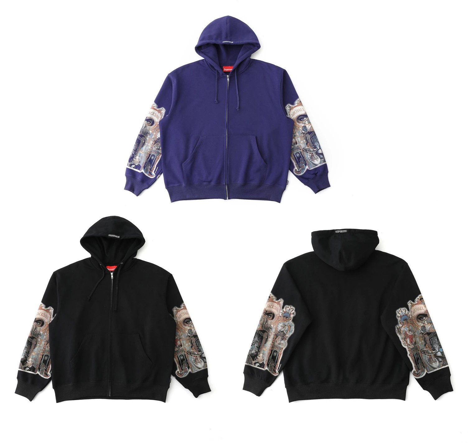 Supreme Michael Jackson Sleeve Print Zip-Up Hoodie Black - 11