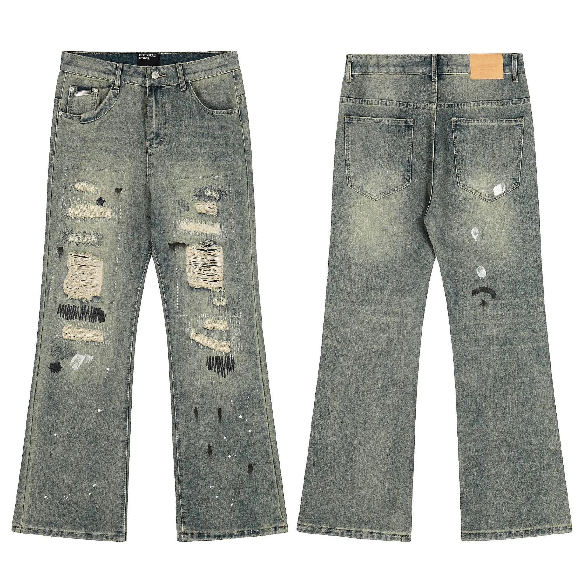 Enfants Riches Déprimés Distressed Wide-Leg Jeans Gray
