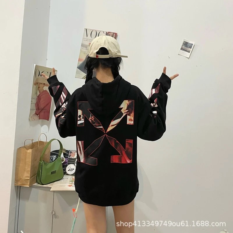 Off-White Diagonal Print Zip-Up Hoodie Black - 11