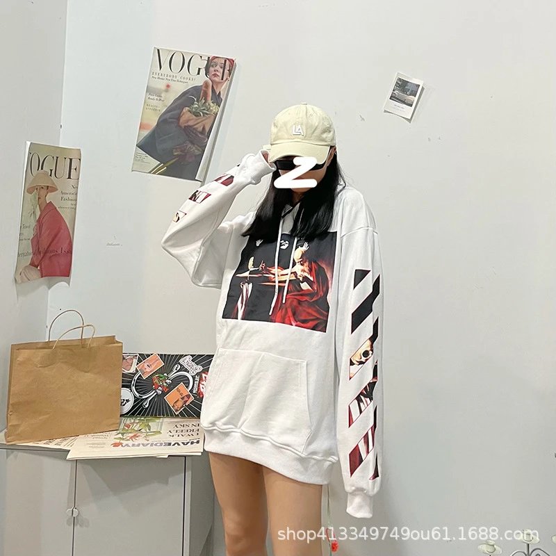 Off-White Diagonal Print Zip-Up Hoodie Black - 12