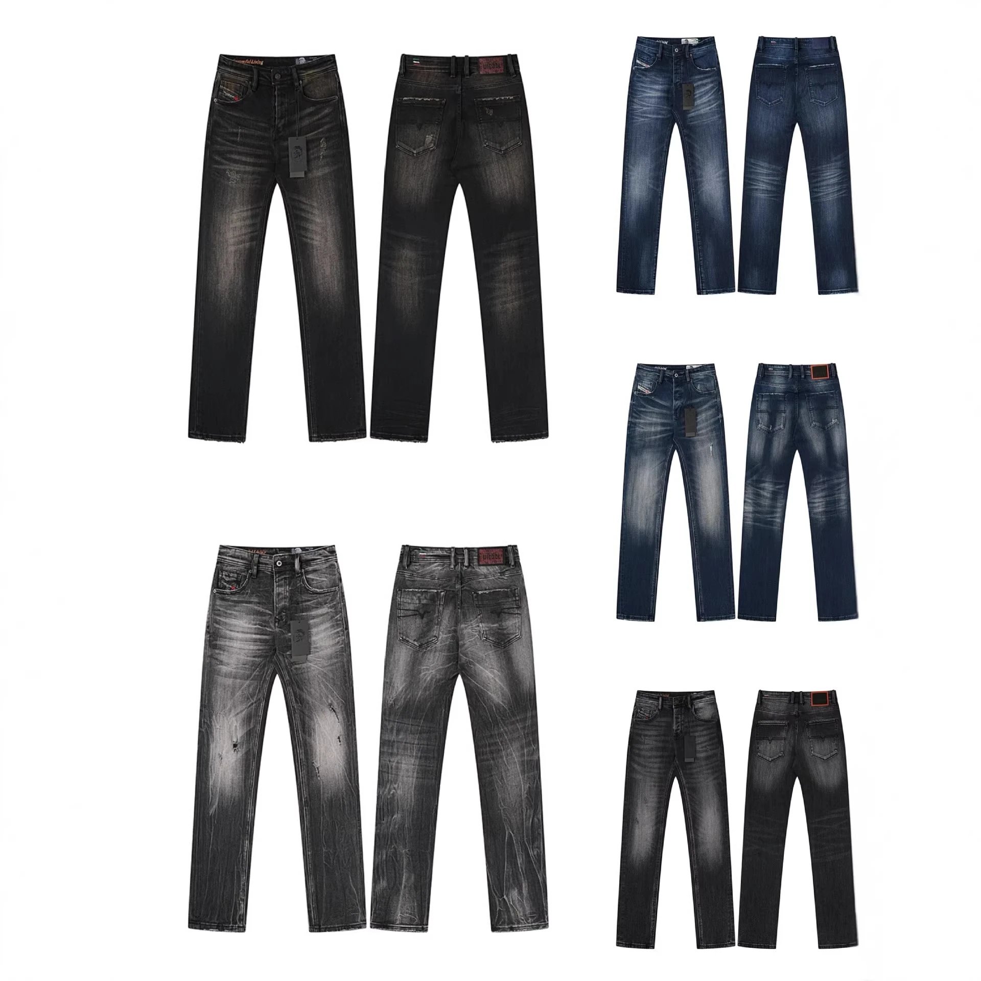 Cross-border American Style Italian Denim Skinny Stretch High Street Casual Pants Washed Distressed for Men and Women